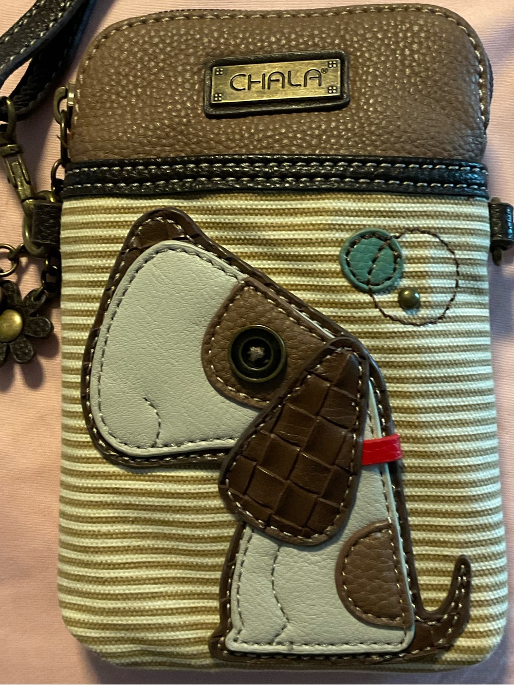 CHALA Puppy Dog Crossbody Cell Phone Bag Purse Striped, 7.5” x 5” EUC